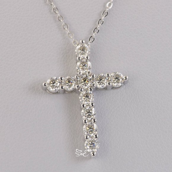 SunEE Jewelry - Certified 1.5 ct Moissanite Diamond Cross Pendant NEW